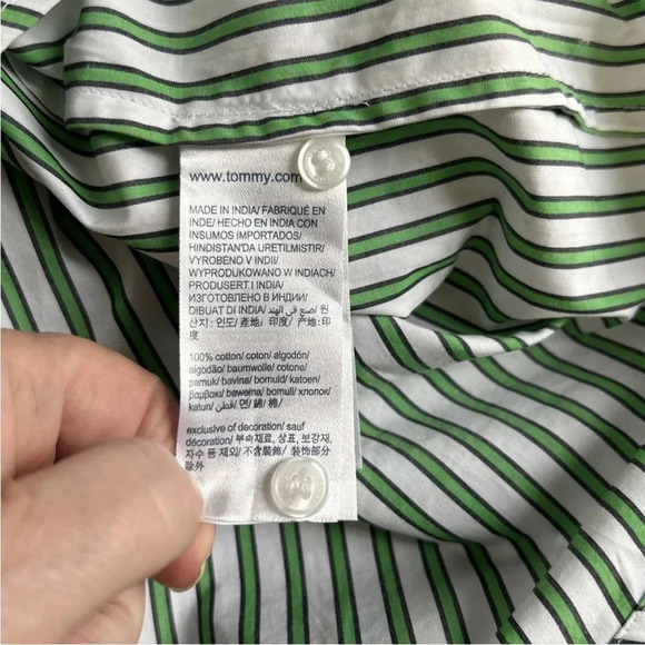 Tommy Hilfiger Women's‎ 42 (L) Button Shirt Green Stripped Preppy Colorful - Picture 10 of 11